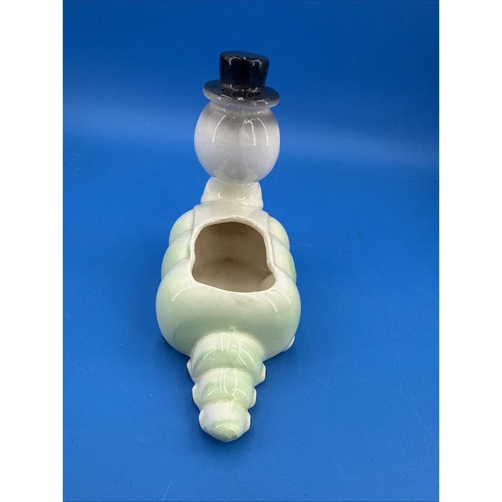 Vintage Anthropomorphic Caterpillar Planter Ceramic Figurine Worm Top Hat Bowtie